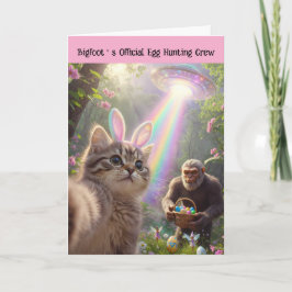 Cartão De Festividades Funny Bigfoot UFO Easter Cute Kitten Selfie 