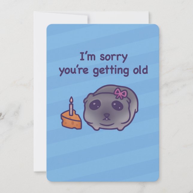 Cartão De Festividades Funny Birthday Card – Cute Guinea Pig & Cake (Frente)