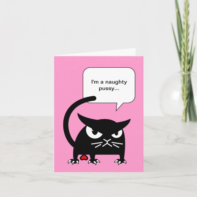 Cartão De Festividades Funny Black Cat Cards | Badd Gato | Naughty Pussy (Frente)