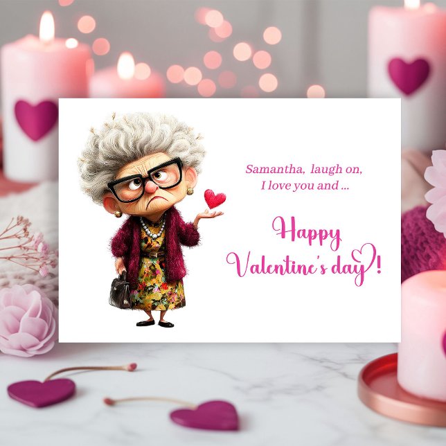Cartão De Festividades Funny Bored Lady Hot Pink Vibes Valentine (Funny Sarcastic Grumpy Lady Valentine Card)