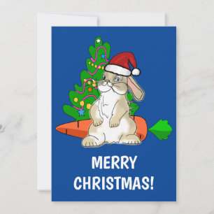 Cartão De Festividades Funny Bunny Santa Merry Christmas customizable