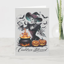 Funny Caldeirão Vintage Abençoado Bruxa Halloween