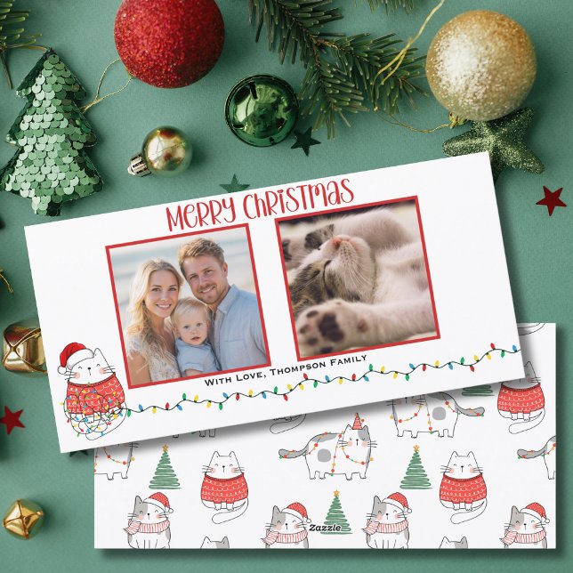 Cartão De Festividades Funny Cat 2 Photo Meowy Christmas Custom  (Criador carregado)