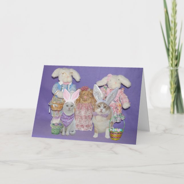 Cartão De Festividades Funny Cat Bunnies Easter Card (Frente)