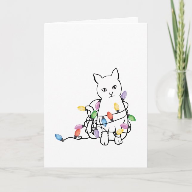 Cartão De Festividades Funny Cat Christmas Holiday Card (Frente)