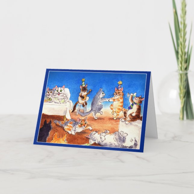 Cartão De Festividades Funny Cat Christmas party greeting card (Frente)