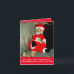 Cartão De Festividades Funny Cat in Santa Suit Christma Card<br><div class="desc">A cute card for your cat loving friends or anyone who likes to laugh.</div>