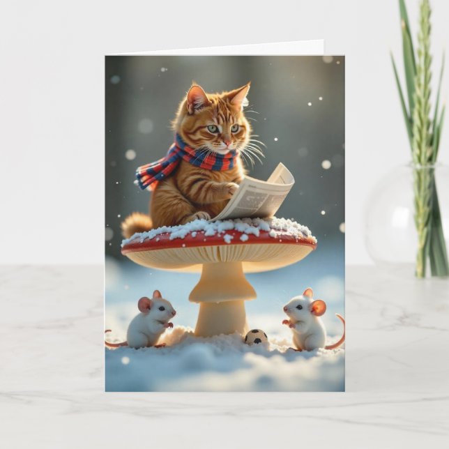 Cartão De Festividades Funny cat Xmas card  (Frente)