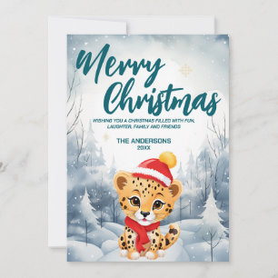 Cartão De Festividades Funny Cheetah Merry Xmas árvore de neve Festa de N