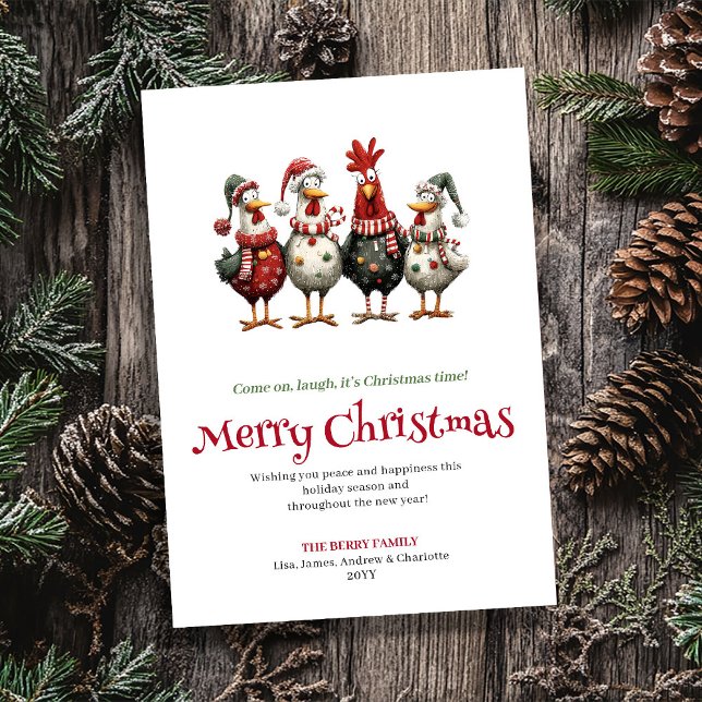 Cartão De Festividades Funny Chickens Artistic Christmas Greeting Card (Funny Chickens Artistic Christmas Greeting Card)