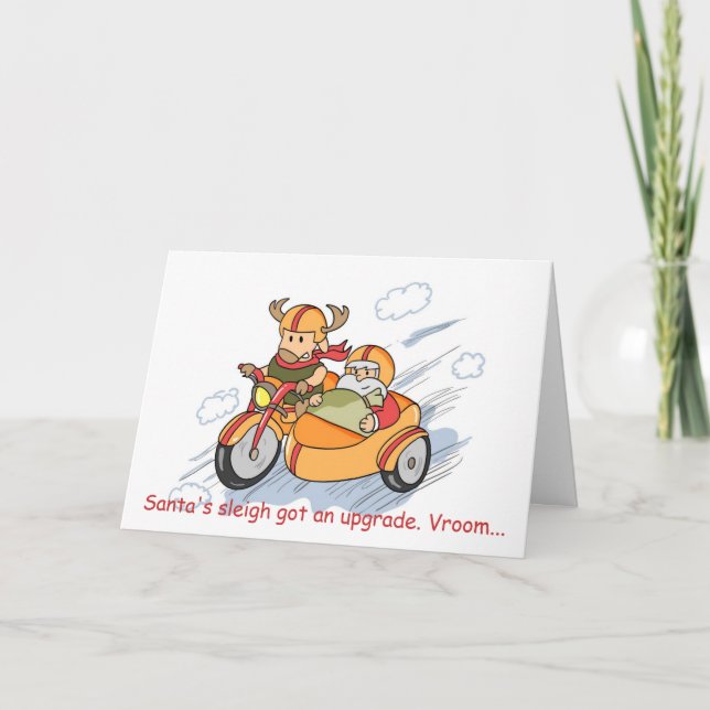 Cartão De Festividades Funny Christmas Card: Santa's sleigh upgraded (Frente)