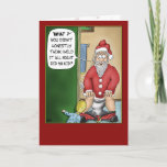 Cartão De Festividades Funny Christmas Cards: Bathroom Break<br><div class="desc">A cartoon Christmas greeting card with a cartoon of Santa taking the liberty of a bathroom break and getting busted using the toilet. The inside of the card reads “Wishing you a very Merry Christmas and Happy Holidays filled with fun…food and family.</div>