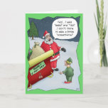 Cartão De Festividades Funny Christmas Cards: Hard of Hearing<br><div class="desc">A cartoon Christmas greeting card with a cartoon of Santa talking with an Elf about some additions made to the sleigh and what he thinks about it. The inside of the card has a simple “Happy Holidays” message.</div>