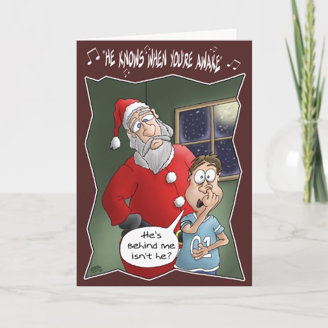 Cartão De Festividades Funny Christmas Cards: Knows when you’re awake (Frente)