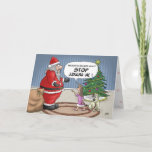 Cartão De Festividades Funny Christmas Cards: Stop Judging<br><div class="desc">A cartoon Christmas greeting card with a cartoon of a little girl giving Santa the “What for” about his naughty and nice list. The inside of the card reads “Hoping you and yours have a very Merry Christmas.</div>