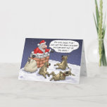 Cartão De Festividades Funny Christmas Cards: Stuck<br><div class="desc">Funny cartoon Christmas card depicting Santa in a little predicament in which his trusty team is finding humor in.</div>