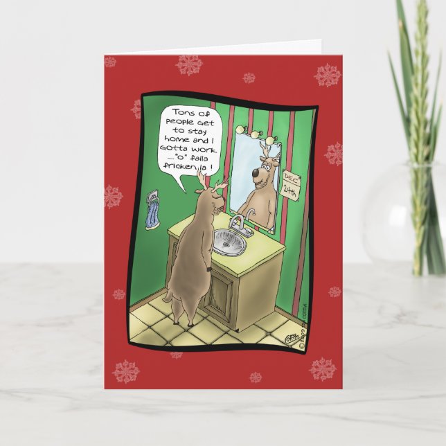 Cartão De Festividades Funny Christmas Cards: Working Christmas Eve (Frente)
