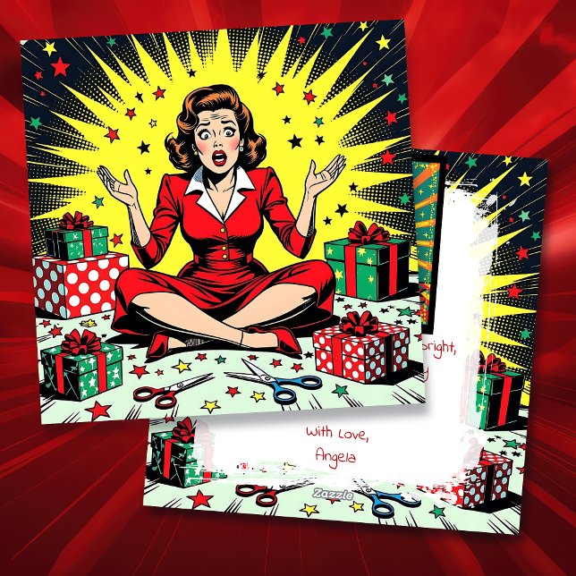 Cartão De Festividades Funny Christmas, Coffee and Panic Retro Humorous (Criador carregado)