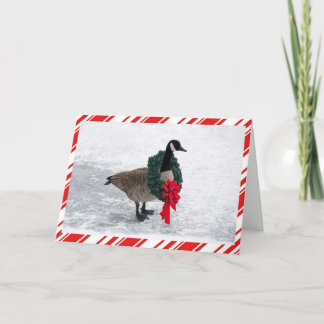Cartão De Festividades Funny Christmas Goose with Wreath