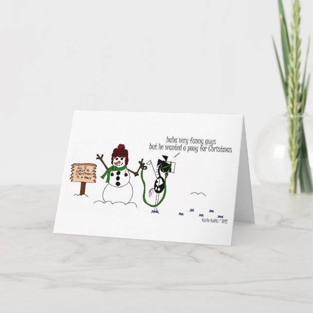 Cartão De Festividades Funny Christmas Horse & Snowman Cartoon Card (Frente)