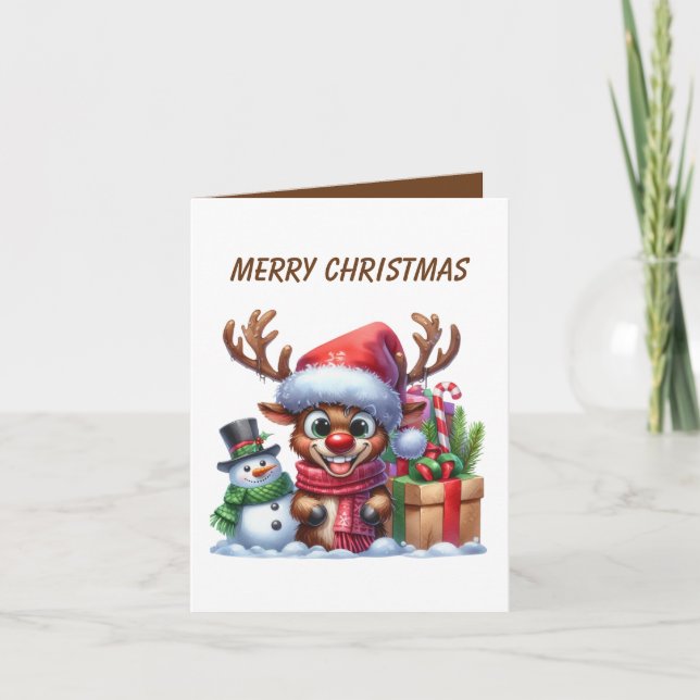 Cartão De Festividades Funny Christmas moose add message  (Frente)