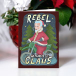 Cartão De Festividades Funny Christmas Santa Claus Humor Motorcycle Rebel<br><div class="desc">Santa Claus just doesn't care about delivering toys and employing elves and being all jolly anymore. He's turned rebel. He rides around on a motorcycle now, a sprig of mistletoe in his teeth. He is... a Rebel Without a Claus. This funny, silly greeting card is perfect for Christmas. You can...</div>