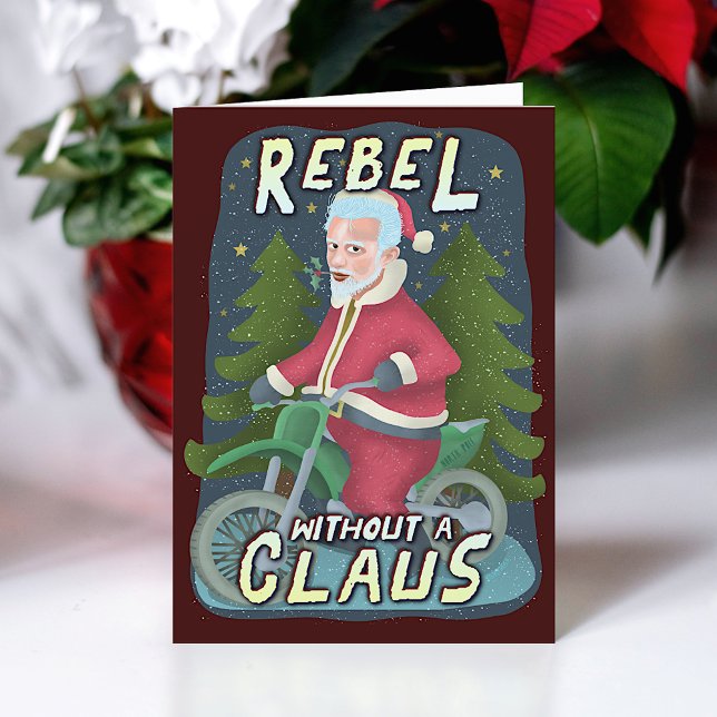 Cartão De Festividades Funny Christmas Santa Claus Humor Motorcycle Rebel (Criador carregado)