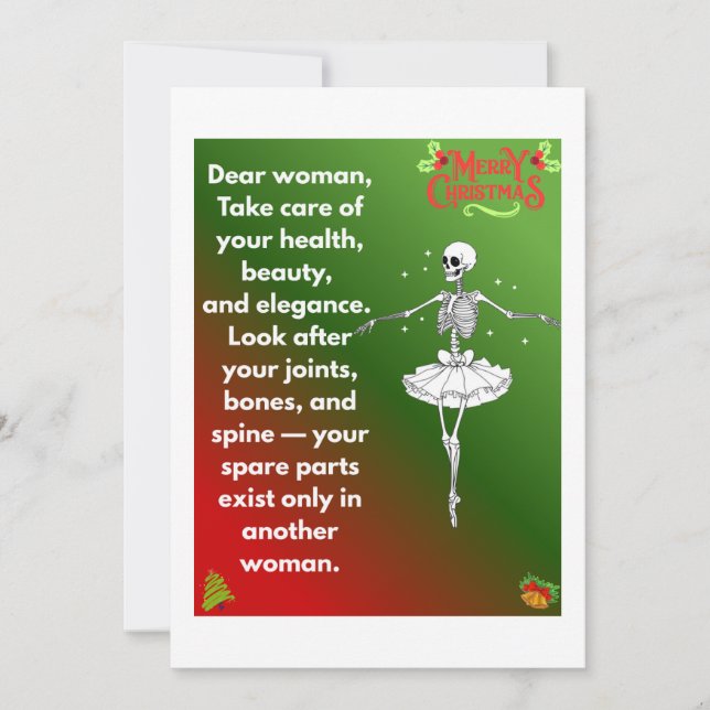 Cartão De Festividades Funny Christmas Skeleton Wishes for woman (Frente)