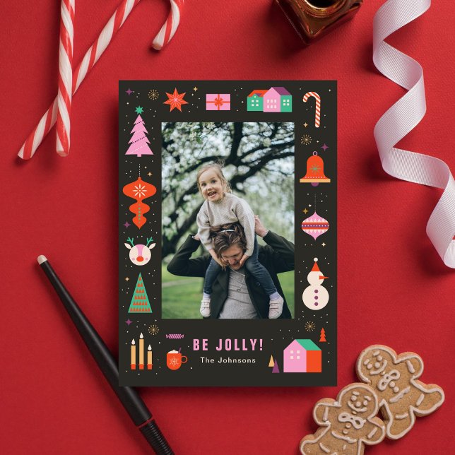 Cartão De Festividades Funny Colorful Frame Family Christmas Photo (Criador carregado)