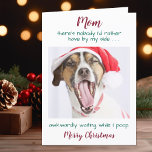 Cartão De Festividades Funny Custom Pet Photo Dog Mom Merry Christmas<br><div class="desc">Surprise your favorite dog mom this Christmas with this funny personalized pet photo card from her best friend. "Mom - There's nobody I'd rather have by my side , awkwardly waiting while I poop ! Merry Christmas" Add your dog's favorite photo, and personalize inside with message and name or delete...</div>
