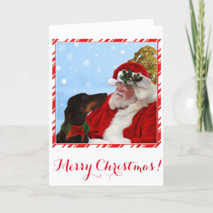 Cartão De Festividades Funny, cute Doberman dog, Santa Christmas card