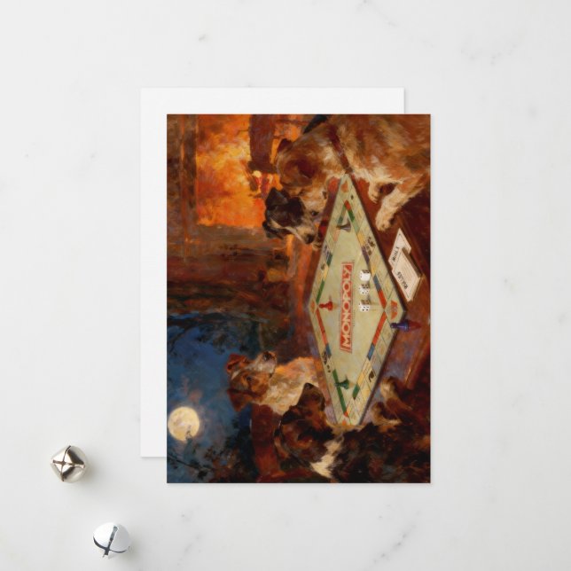 Cartão De Festividades Funny Cute Dogs Playing A Board Game Postcard (Frente/Verso In Situ)