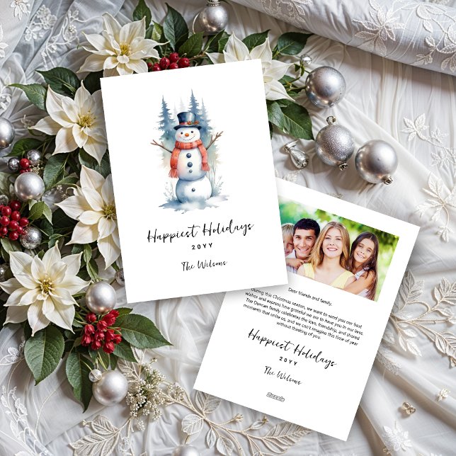 Cartão De Festividades Funny Cute MInimalist Snowman Frosted Forest  (Funny Cute MInimalist Snowman Frosted Forest Christmas Holiday Cards. )