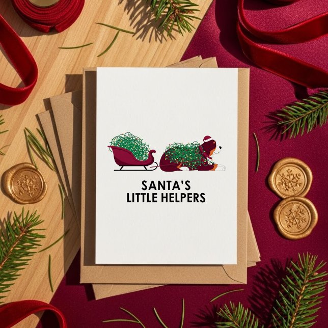 Cartão De Festividades Funny Dog Sleigh Christmas Card – Santa’s Helpers (Criador carregado)