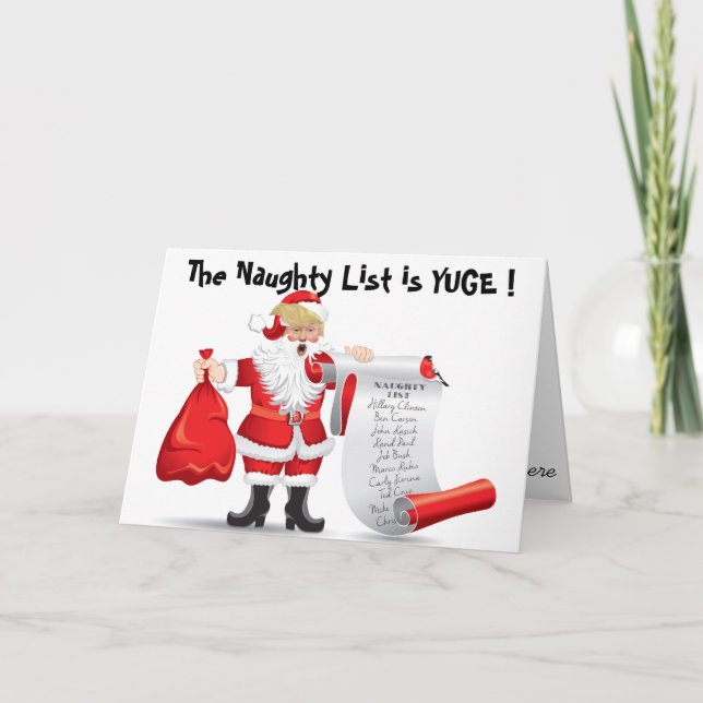 Cartão De Festividades Funny Donald Trump Santa With Naughty List (Frente)