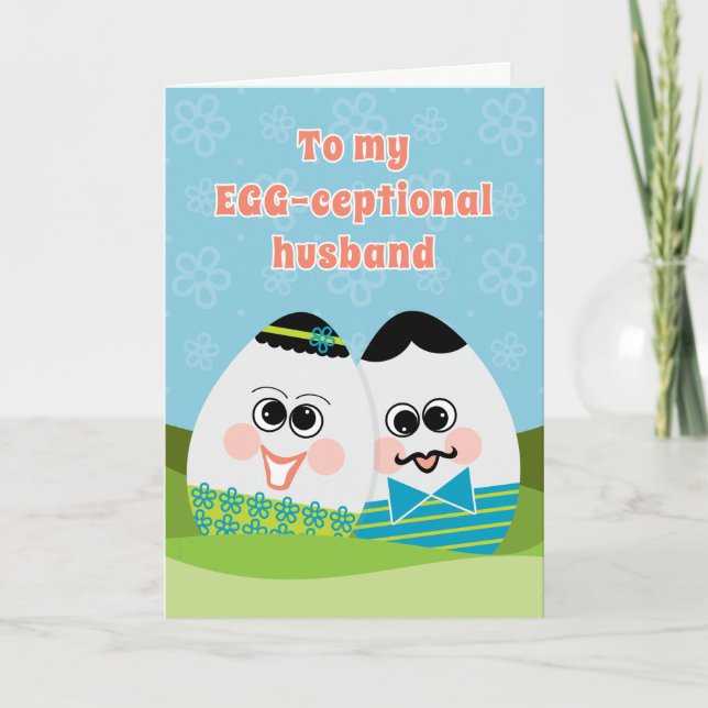 Cartão De Festividades Funny Easter Card for Husband Silly Eggs in Grass (Frente)
