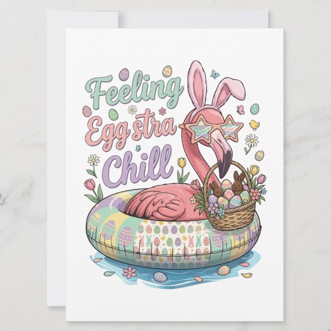 Cartão De Festividades Funny Easter Flamingo Feeling Eggstra Chill Cute (Frente)
