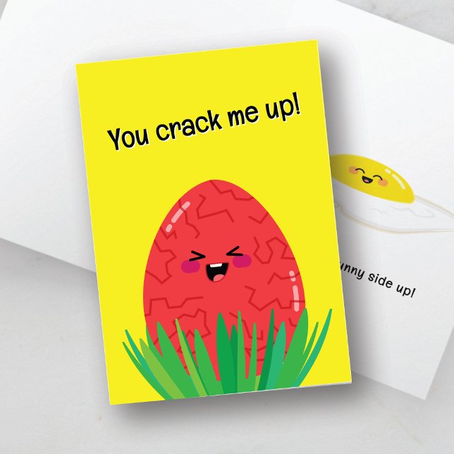 Cartão De Festividades Funny Egg Pun Card | You Crack Me Up Sunny Side Up (Criador carregado)