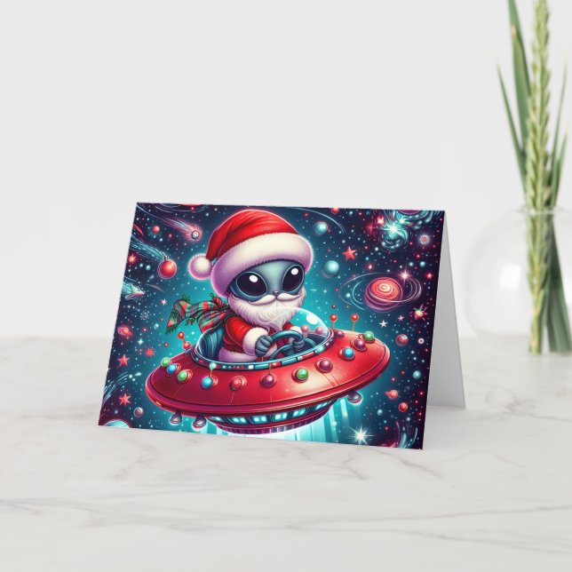 Cartão De Festividades Funny Extratressial Santa Christmas (Frente)