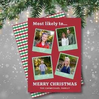 Cartão De Festividades Funny Family Photos Red Green Check Modern Holiday