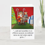 Cartão De Festividades Funny Financial Christmas Humor card<br><div class="desc">Wonderfully funny and slightly sarcastic cartoon characters in hilarious situations that’s sure to bring a smile to anyone’s face. Great fun for the wonderfully funny, slightly sarcastic character you know! Enjoy spreading the laughter with this hilarious financial Christmas humor greeting card by artist Bill Abbott. "Spectickles" the internationally syndicated comic...</div>