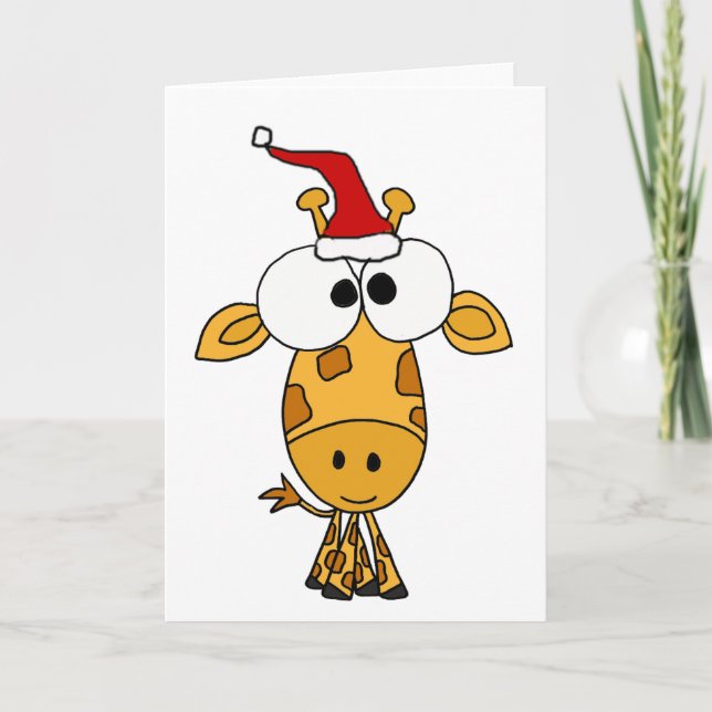 Cartão De Festividades Funny Giraffe in Santa Hat Christmas Art (Frente)