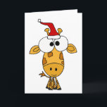 Cartão De Festividades Funny Giraffe in Santa Hat Christmas Art<br><div class="desc">Fun giraffe wearing a red Santa hat Christmas original art design.  Can also add custom text and change background color when ordering.</div>
