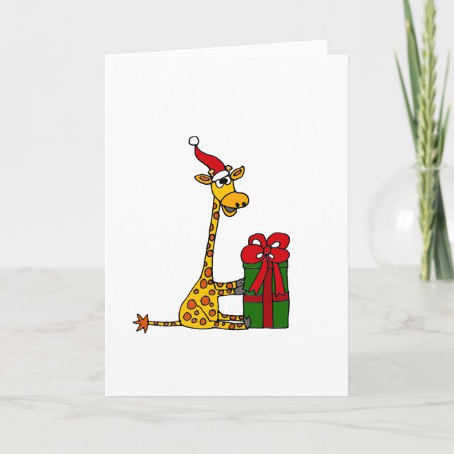 Cartão De Festividades Funny Giraffe in Santa Hat Christmas Design (Frente)