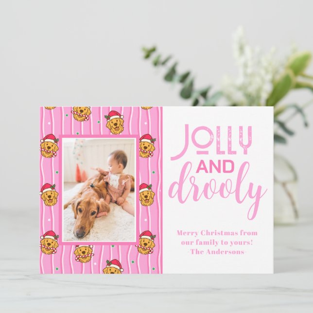 Cartão De Festividades Funny Golden Retriever Photo (Em pé/Frente)