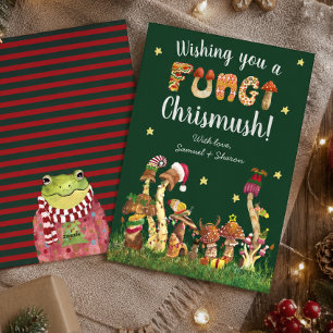 Cartão De Festividades Funny Green Festivo Mushroom Fungi Pun De Natal