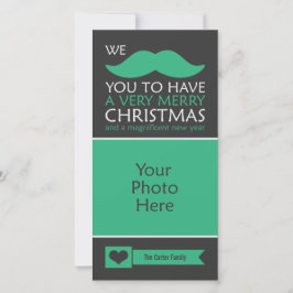 Cartão De Festividades Funny Green Mustache Christmas Photo