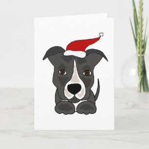 Cartão De Festividades Funny Grey Pitbull in Santa Hat Christmas Art