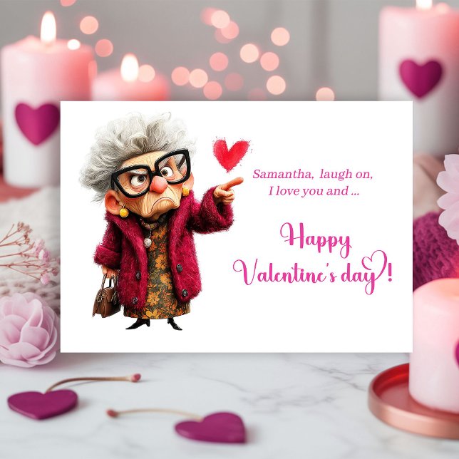 Cartão De Festividades Funny Grumpy Lady Making Faces Valentine (Funny Grumpy Lady Making Faces Valentine

)