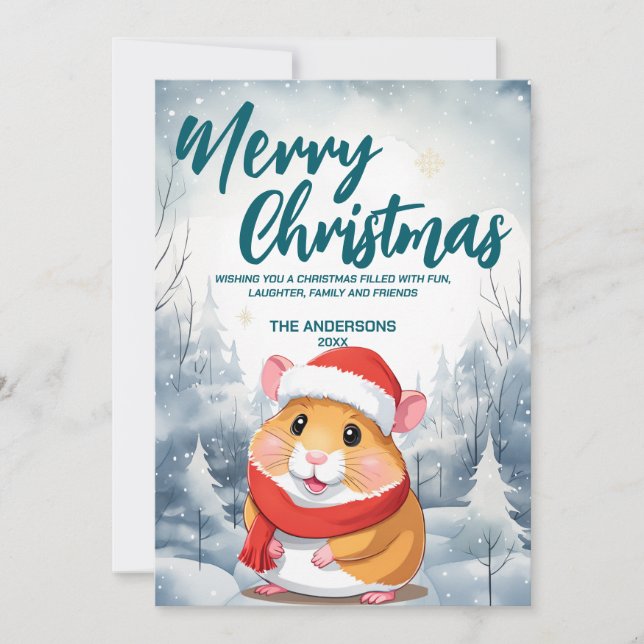 Cartão De Festividades Funny Hamster Merry Xmas árvore de neve Festa de N (Frente)